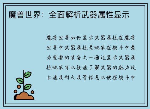 魔兽世界：全面解析武器属性显示